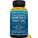 Viva Naturals Triple Strength Omega 3 Fish Oil 2500 mg | EPA, DHA, DPA - 60 Softgels