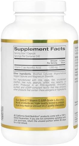 California Gold Nutrition, Gold C, USP Grade Vitamin C, 1,000 mg, 240 Veggie Capsules