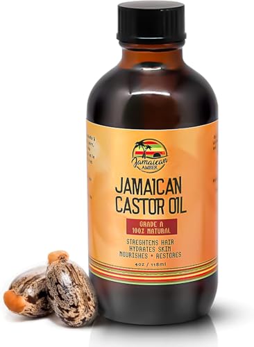 JAMAICAN Ambre Amber Organic Castor Oil - Cold Pressed, 4 fl oz/118 ml - For Hair Strength, Growth, Eyelashes, Eyebrows, Scalp Health and Daily Moisturizing