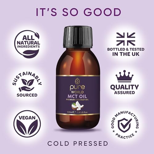 Pure World 100% Pure MCT Coconut Oil (100ml) - Natural C8 & C10 Vegan