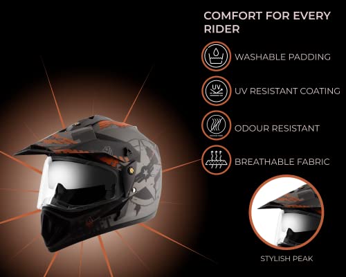 Vega Off Road Secret ISI Certified Full Face Helmet - Dual Visor (Dull Anthracite Black, Size L)