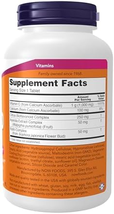 NOW Foods Buffered Vitamin C - 1000mg with Bioflavonoids, 180 Tablets