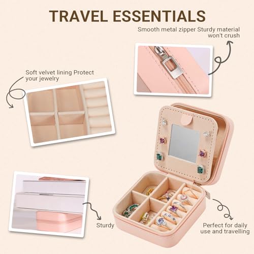 LIWEGHT Initial Travel Jewelry Box - Small Case with Mirror for Rings, Necklaces & Earrings