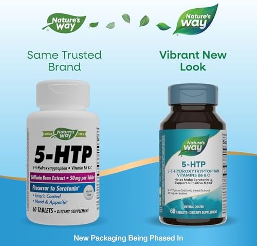 Nature's Way 5-HTP, Calms Nerves and Supports Appetite*, L-5-Hydroxytryptophan, Vitamins B6 & C, Griffonia Bean Extract 50 mg Per Tablet, 60 Count