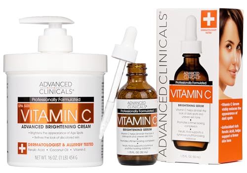 Advanced Clinicals Vitamin C Skin Care Set - Brightening Cream & Serum for Dark Spots (16 oz)