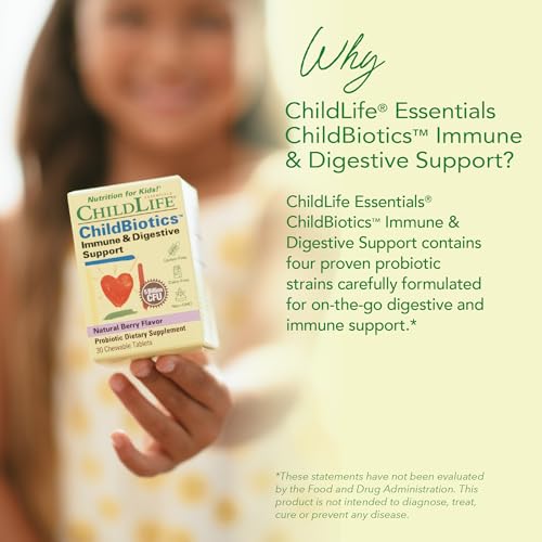 ChildLife Essentials ChildBiotics Immune & Digestive Support - Kids Probiotic with Live Cultures, Non-GMO, Natural Berry Flavor, 30 Tablets