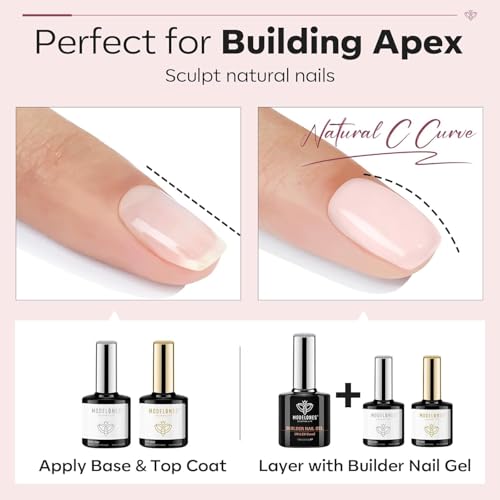 Modelones Builder Nail Gel Kit 5-Piece Set with Base Coat, Top Coat & Nail Strengthening Gel