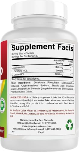 Best Naturals Tri-Amino Complex: L-Arginine, L-Ornithine, L-Lysine - 120 Tablets