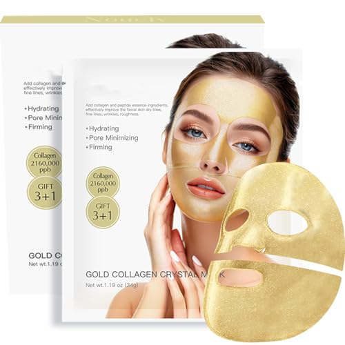 LBOYLlove 4pcs 24K Gold Collagen Overnight Face Masks - Hydrating Bio-Collagen for Anti-Wrinkle Lift