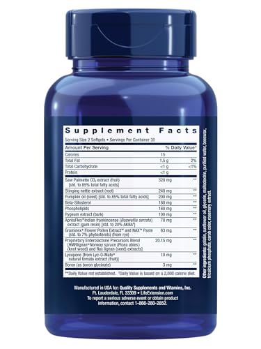 Life Extension Ultra Prostate Formula - 60 Softgels for Men's Health