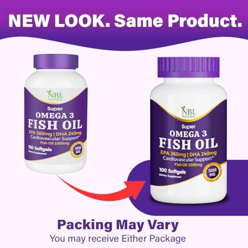 NBL NATURAL Super Omega 3 Fish Oil 1000mg - 360 EPA 240 DHA - Cardiovascular Support - 100 Softgels
