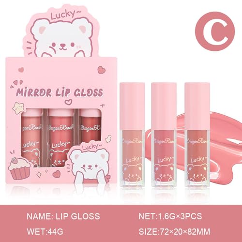 3 Pcs Mini Lip Gloss Set - Tinted Plumping Glow Oil for Teenage Girls & Women | Cute Hydrating Mirror Gloss | Non-Sticky Long-Lasting Moisturizing
