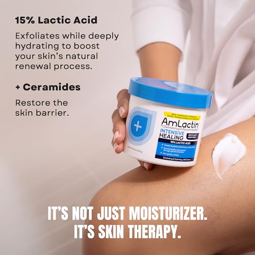 AmLactin Intensive Healing Body Cream - 12 oz - 2-in-1 Exfoliator & Moisturizer with 15% Lactic Acid & Ceramides for 24-Hour Hydration