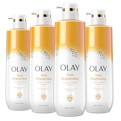 Olay Body Wash for Women - Tone Brightening Exfoliation with Vitamin C & B3 - Paraben & Phthalate Free - 20 fl oz (Pack of 4)
