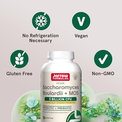 Jarrow Formulas Saccharomyces Boulardii & MOS - 5 Billion CFU, 90 Veggie Caps - Gut Health