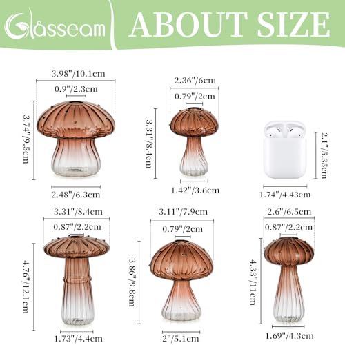 Glasseam Small Mushroom Glass Vase & Propagation Station - Mini Brown Decor