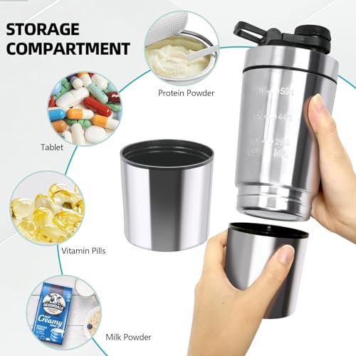 OSHIMA 700ml Protein Shaker Bottle with Button Lid, Stainless Steel Gym Bottle