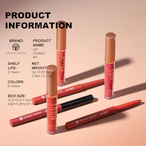 YOUNG VISION Liquid Lipstick & Lip Liner Combo Set - Matte Lip Contour Kit for Lasting Definition - Waterproof and Durable