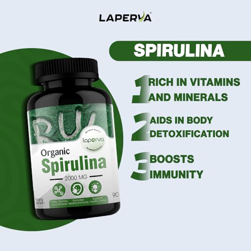 Laperva Organic Spirulina Capsules – 2000 mg | Daily Vitamins & Minerals | 90 Veggie Capsules