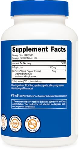 Nutricost L-Tryptophan 500mg with BioPerine - 120 Capsules