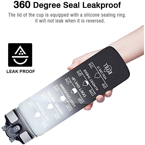 32oz Sports Water Bottle with Time Marker & Straw - Leak-Proof BPA-Free Motivational Hydration Bottle