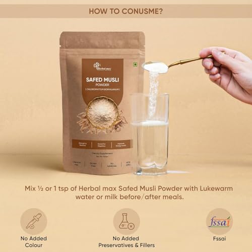 Herbal Max Safed Musli Powder - Pure White Musli for Energy & Vitality, 200g Pack of 2