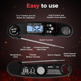Digital Instant Read Meat Thermometer - Waterproof with Backlight (Black)