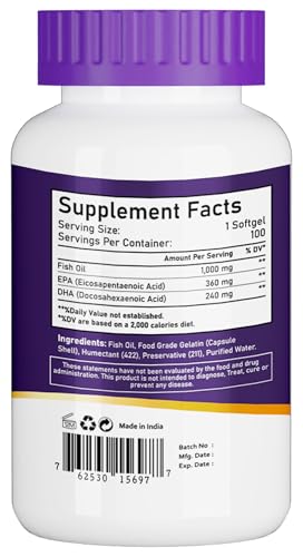 NBL NATURAL Super Omega 3 Fish Oil 1000mg - 360 EPA 240 DHA - Cardiovascular Support - 100 Softgels