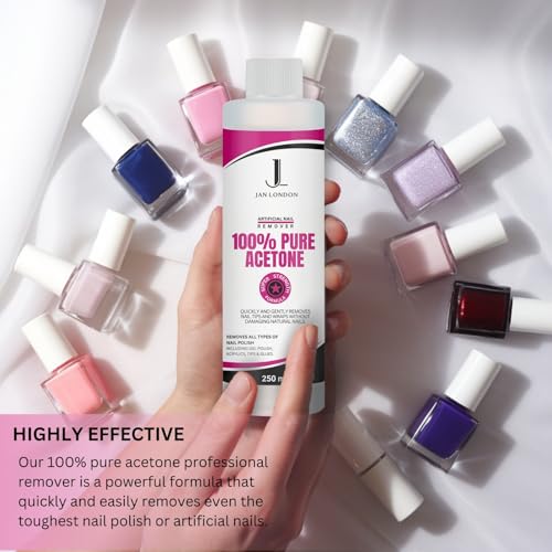 JAN LONDON 100% Pure Acetone Nail Polish Remover - Professional Strength for Gel & Acrylic Nails (250ml)
