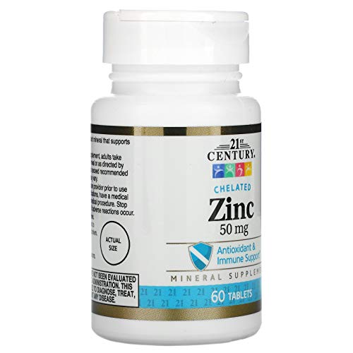 21st Century Chelated Zinc 50mg - 60 Tablets - Immune Support & Cellular Health