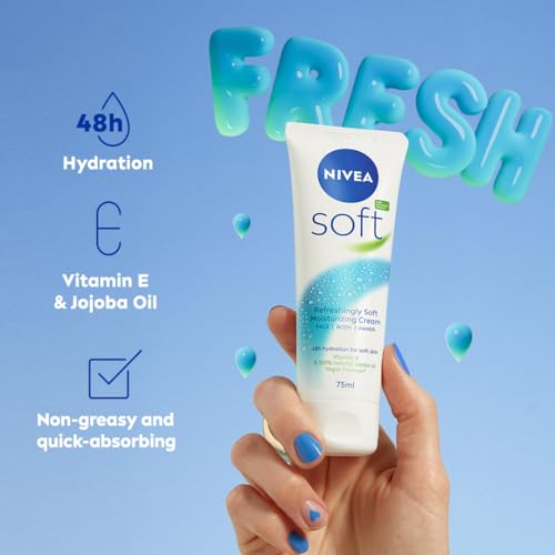 NIVEA Soft Refreshing Moisturising Cream for Face, Body & Hands - 3x75ml
