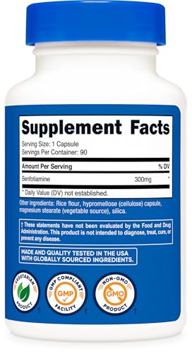 Nutricost Benfotiamine 300mg - 90 Capsules | Gluten-Free, Non-GMO, Vegetarian