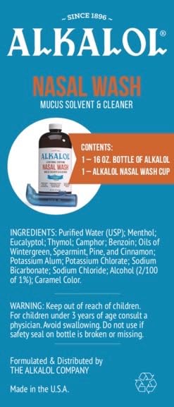 Alkalol Natural Soothing Nasal Wash Kit - Mucus Solvent & Cleaner, 16 oz with Cup