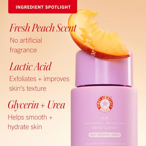 First Aid Beauty KP Smoothing Lotion - 10% AHA, Exfoliating & Moisturizing, Bump Reduction, Peach Scent, 189.9 g