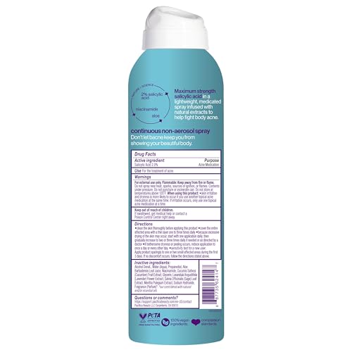 Bacne Warrior Acne Cleanser Body Spray for Teens & Adults - Salicylic Acid & Niacinamide