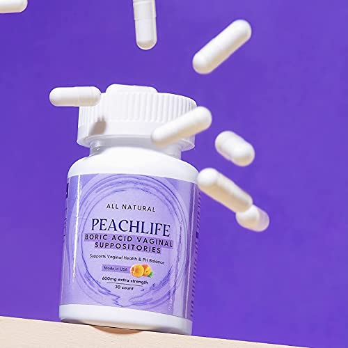 Peachlife Boric Acid Suppositories - USA Made - Vegetable Capsules for Feminine Health & pH Balance