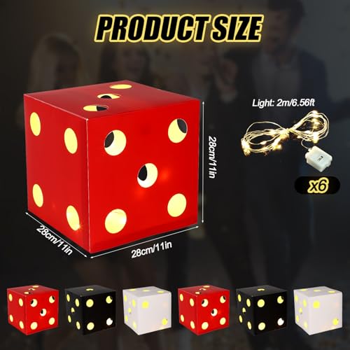 BTFO 6pcs Large Light-Up Dice Box Set - Casino Theme Party Decor for Game Nights