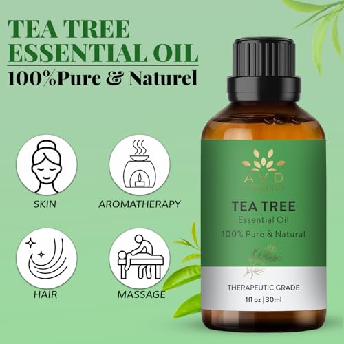 AVD ORGANICS Tea Tree Essential Oil 30ml - 100% Pure Natural Therapeutic Grade Aromatherapy Oil for Relaxation, Skin & Hair Care