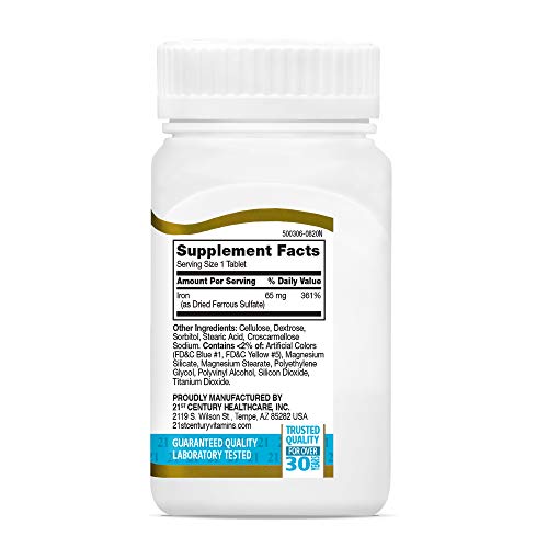 21st Century Iron 65mg - 120 Tablets - Energy & Red Blood Cell Support