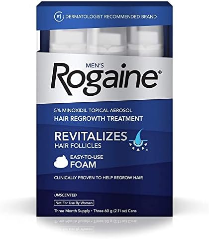 Men's Rogaine 5% Minoxidil Foam - 3-Month Hair Regrowth Treatment for Thinning Hair & Baldness