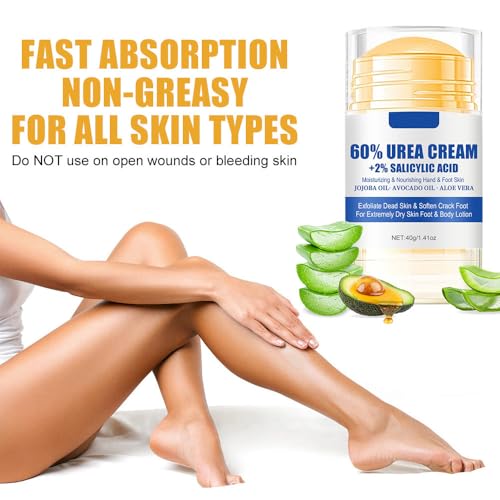 Hydrating 60% Urea Foot & Hand Cream with Salicylic Acid - Fast Absorbing Moisturizer for Dry Cracked Skin
