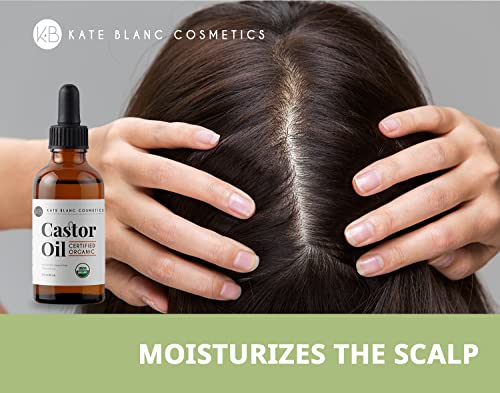 Kate Blanc USDA Organic Castor Oil (2oz) - 100% Pure, Cold Pressed for Eyelash, Hair Growth & Skin
