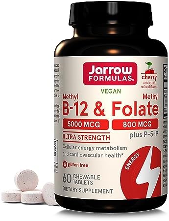 Jarrow Formulas Methyl Folate Lozenges - 800 mcg, Cherry Flavor, 60 Count - Folate Support