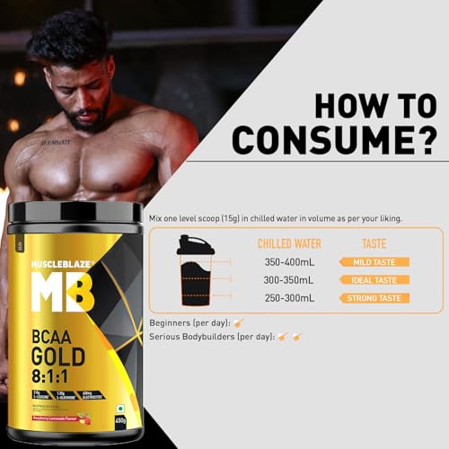 MuscleBlaze BCAA Gold 8:1:1 - 450g (Raspberry Lemonade) | Muscle Recovery