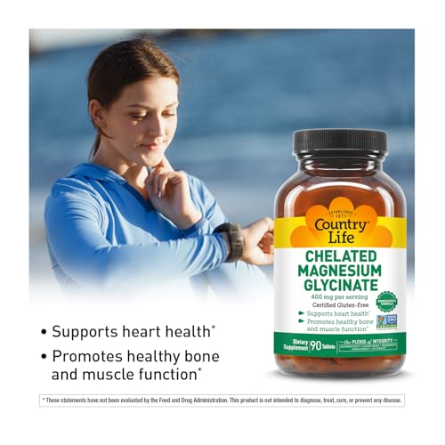 Country Life Chelated Magnesium Glycinate 400mg - 90 Tablets - Vegan & Gluten Free