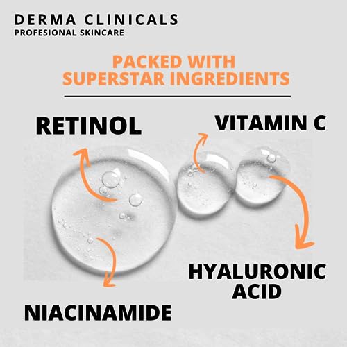 Retinol + Niacinamide B3, Vitamin C, Hyaluronic Acid Serum - Anti-Aging & Brightening Face Serum (8oz)