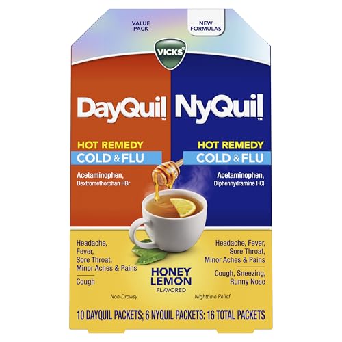 Vicks DayQuil & NyQuil Hot Remedy Powder Mix - Cold & Flu Relief Value Pack, 16 Packets