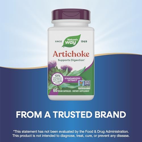 Nature's Way Artichoke Premium Extract, Supports Digestion*, Non-GMO Project Verified, Vegan, Gluten-Free, 60 Capsules (Packaging May Vary)