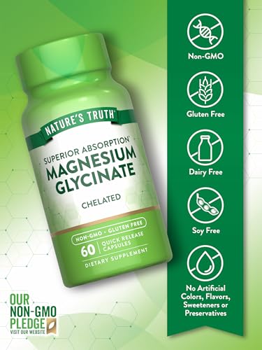 Nature's Truth Magnesium Glycinate 665mg - 60 Capsules - High Absorption Chelated Formula - Non-GMO & Gluten Free