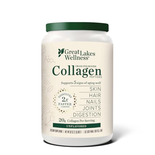 Great Lakes Wellness Bovine Collagen Peptides Powder (32 oz) - Unflavored Hydrolyzate for Skin, Hair & Joint Health